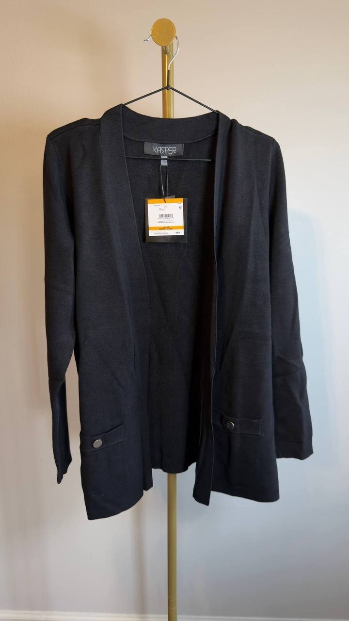 Kasper Open‑Front Long‑Sleeve Cardigan Black S NWT $99