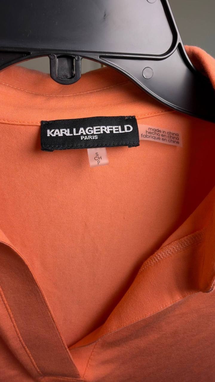 Karl Lagerfeld Paris Eyelet‑Sleeve Collared Top Coral S NWT $89