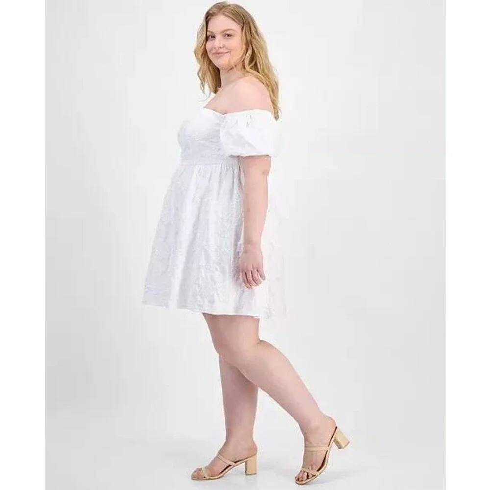Seni & Cade Off-The-Shoulder Jacquard Fit & Flare Dress Ivory 1X NWT $89