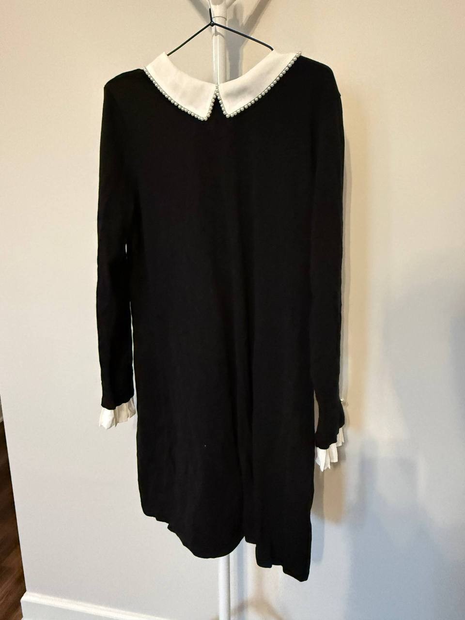 CeCe Knit Pearl‑Collared Long‑Sleeve Sweater Dress– Black–Size XL – NWT – $109
