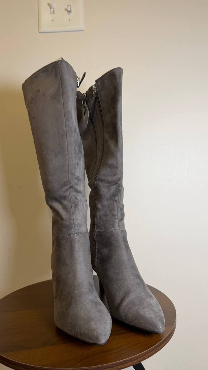 Aerosoles Epic Tall Boots 8.5M Gray Kitten Heel Pointed Toe Poly NIB msrp$129