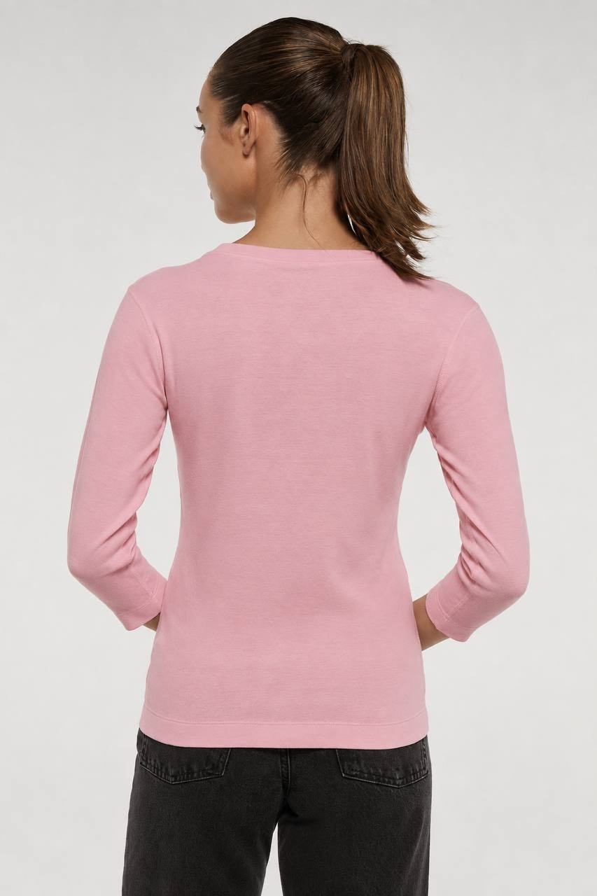 Three Dots Knit 3/4 Sleeve V‑Neck Tee Light Pink XL NWOT $55