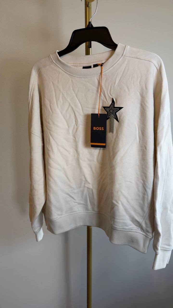 BOSS Star‑Embellished Sweatshirt Open White M NWT $129