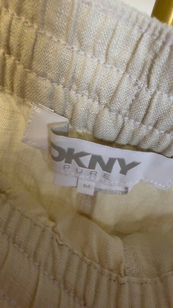 DKNY Pure Wide‑Leg Linen‑Blend Drawstring Pants Beige M NWOT $79