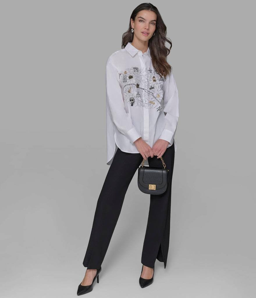 Karl Lagerfeld Paris Whimsy White Poplin Shirt White S NWOT Damaged $119