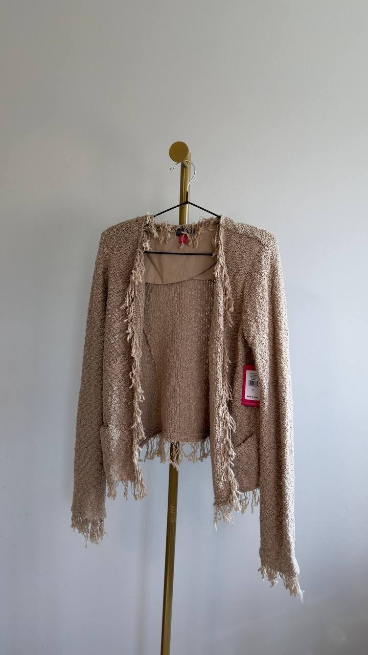 Vince Camuto Fringe Cropped Pull‑On Jacket Camel S NWT $149