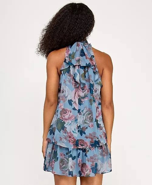 Seni & Cade Printed Mock-Neck Trapeze Dress Blue Multi S NWT $69