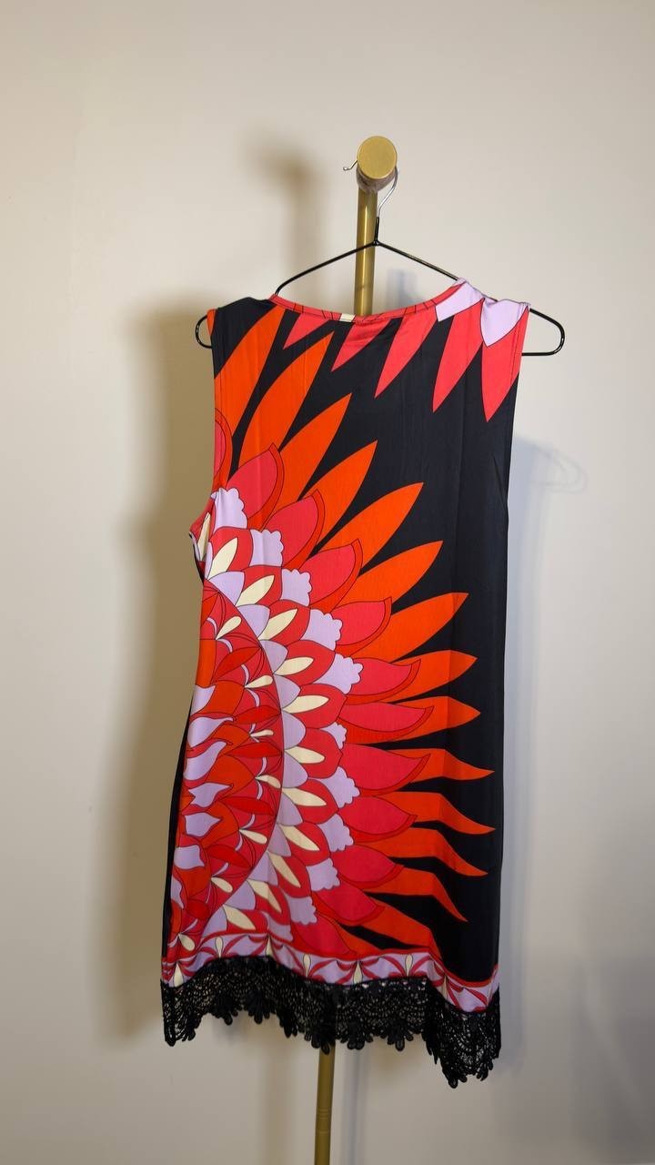 White Mark Printed Sleeveless Lace Hem Sheath Dress Black/Red L NWT $64