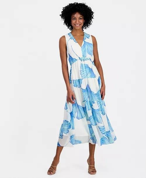 Signature by Robbie Bee Tiered Maxi Dress Cream/Blue 14 NWT $79