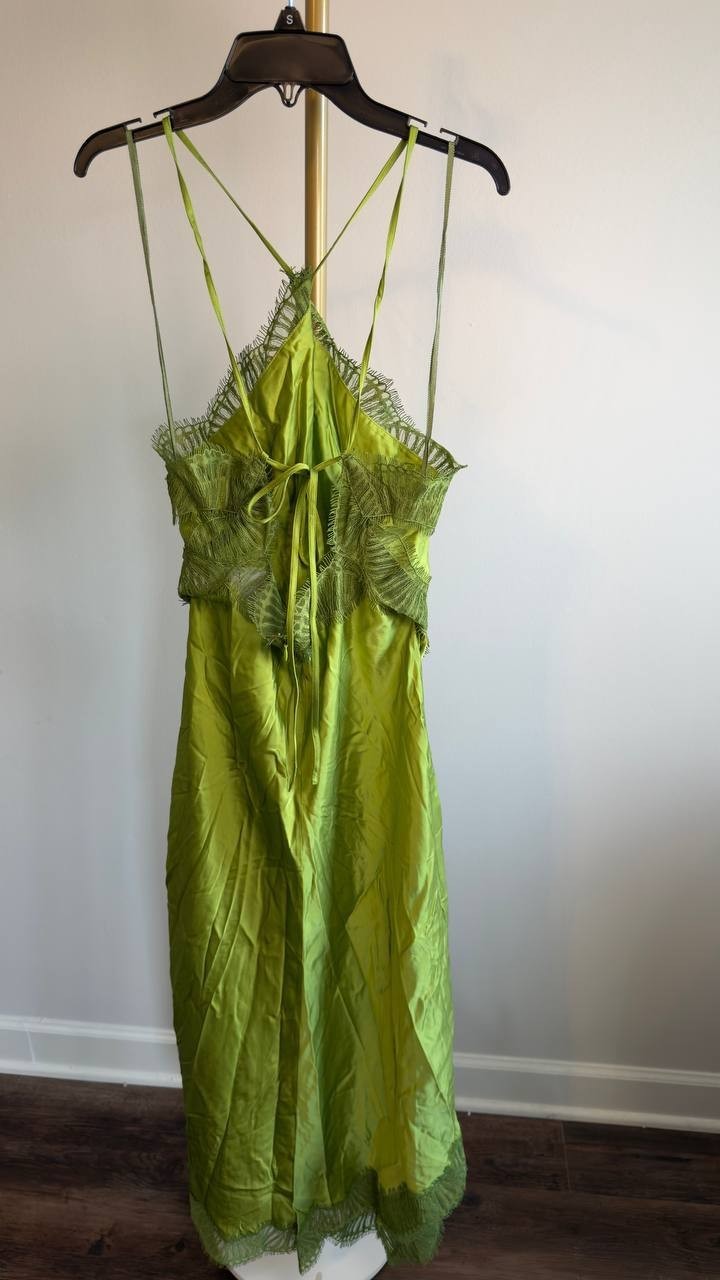 A.L.C. Lucia Satin & Lace Halter Midi Dress Peridot 8 NWT $695