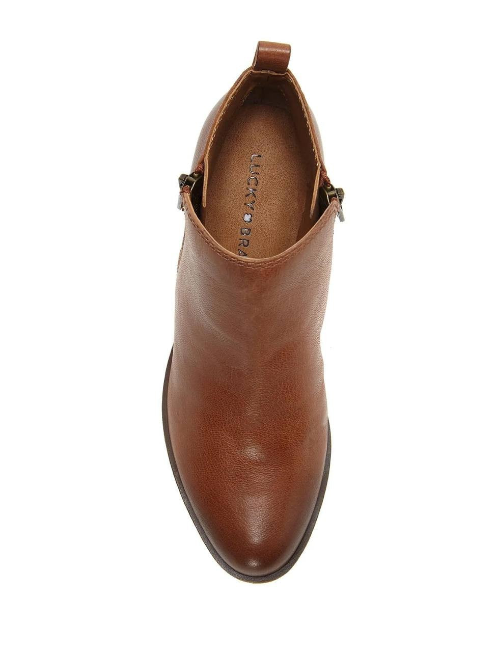 Lucky Brand Basel Booties 8M Toffee Leather Almond Toe Dual Zip NIB msrp$129