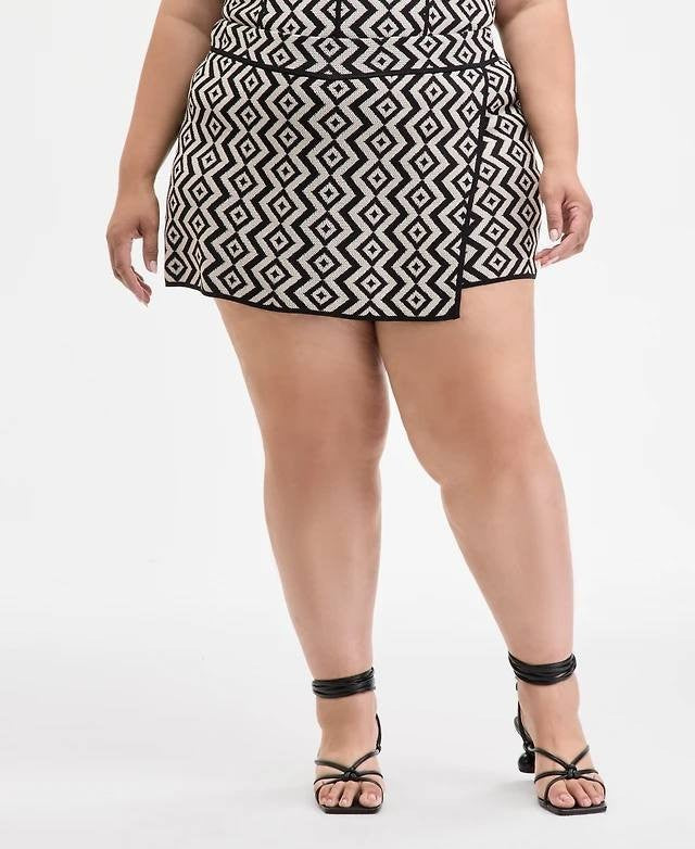 Nina Parker Plus Size Geo-Knit Wrap Skort Black/White 1X NWT $99