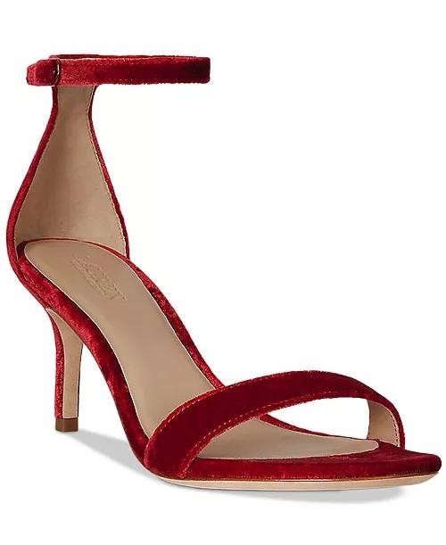 Lauren Ralph Lauren Red Velvet Mid Heel Sandals 7.5B NIB MSRP $148