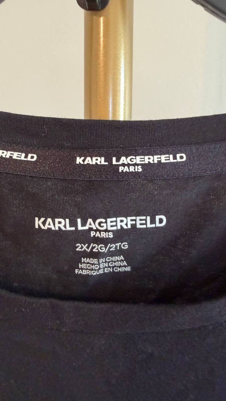Karl Lagerfeld Paris Plus Size Embellished Bonjour Tee Black 2X $69 NWT