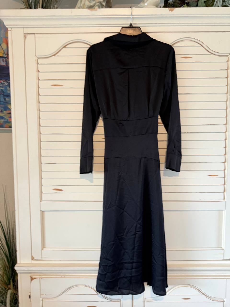 Tahari ASL Womens' Black Satin Long Sleeve Surplice Self-Tie Shirt Dress Size 10