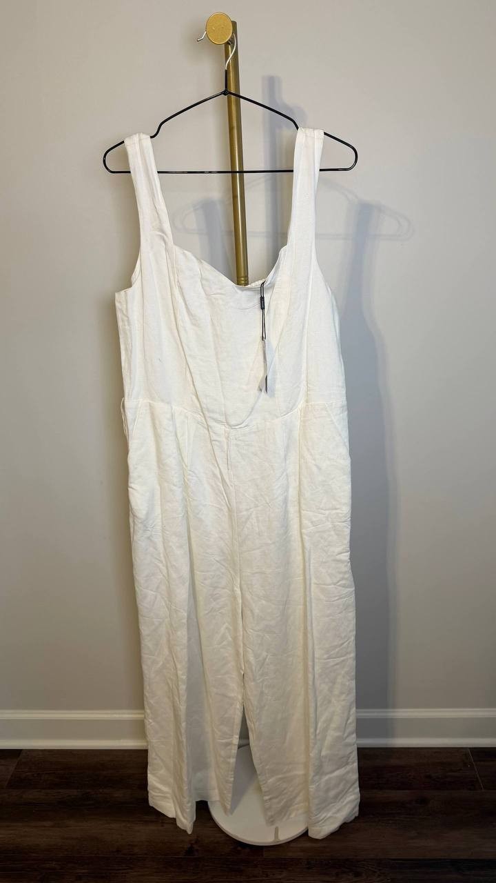 Tahari Sweetheart‑Neck Wide‑Leg Jumpsuit White Star 16 NWT $158