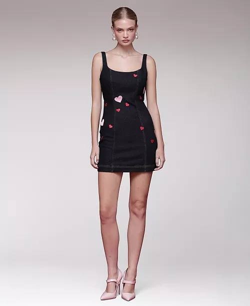 Avec Les Filles Heart Patch Applique Mini Dress Rinse Wash 8 NWT $138