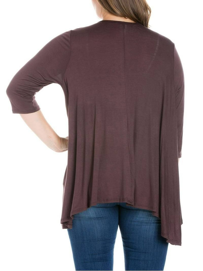24Seven Comfort Apparel Elbow Sleeve Open Front Cascading Jacket Brown S NWT $37