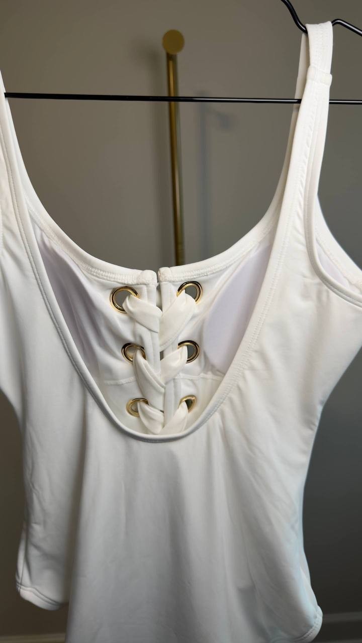 MICHAEL Michael Kors Lace‑Up One‑Piece Swimsuit White 8 NWT $126