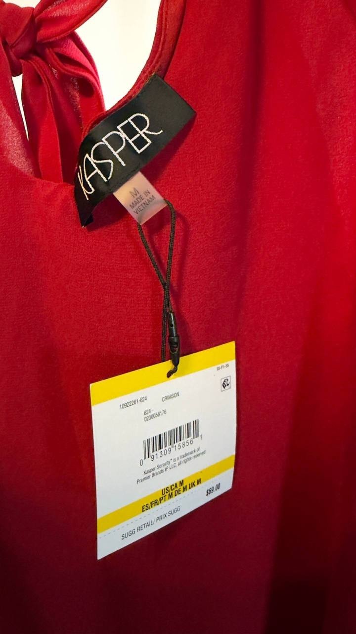 Kasper Women’s V‑Neck Raglan Long‑Sleeve Blouse Red M NWT $69