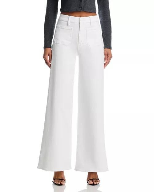MOTHER High Rise Patch Pocket Wide-Leg Jeans for Women, White, Size 24