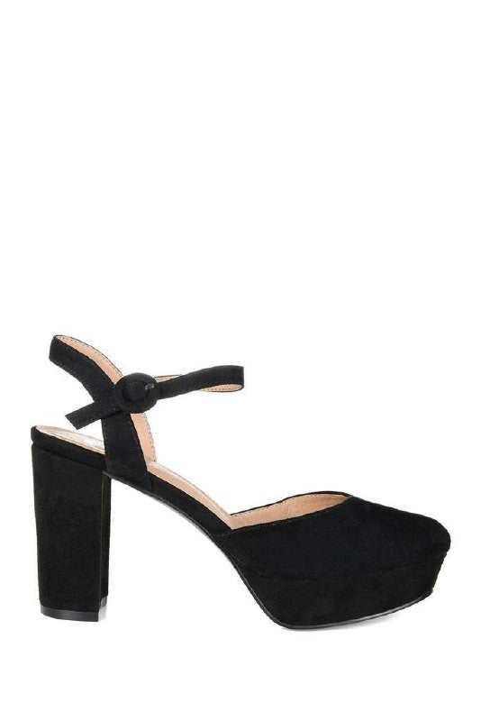 Journee Roslynn Pumps 10 Black Faux Suede Almond Toe Block Heel NIB msrp$94.99