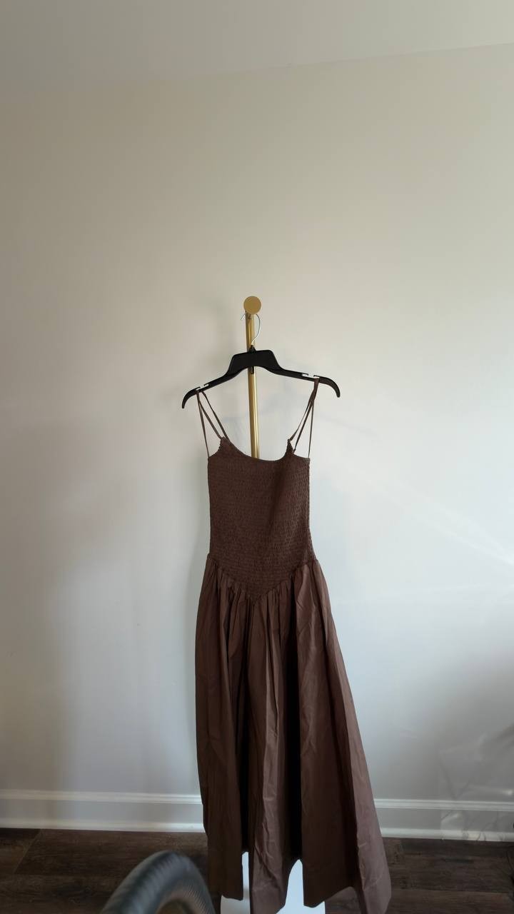 Lucy Paris Hazel Smocked Dropped Waist Dress Chocolate XS NWT $118