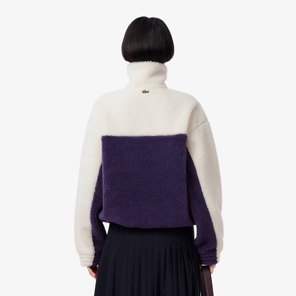 Lacoste Oversized Colorblock Half‑Zip Jacket 44 Purple/White NWT $195