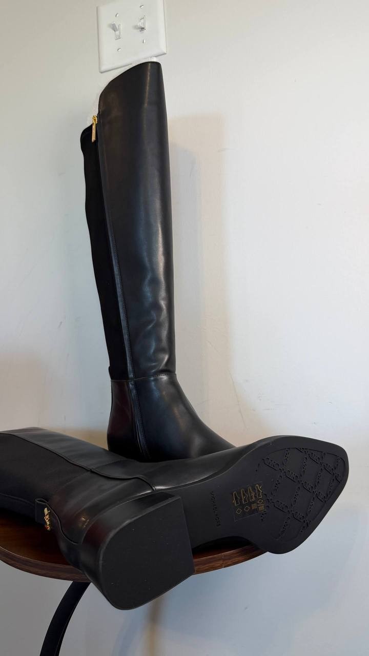 Michael Kors Lex Women’s Block Heel Boots Black 9.5WS Polyester $175 NWB