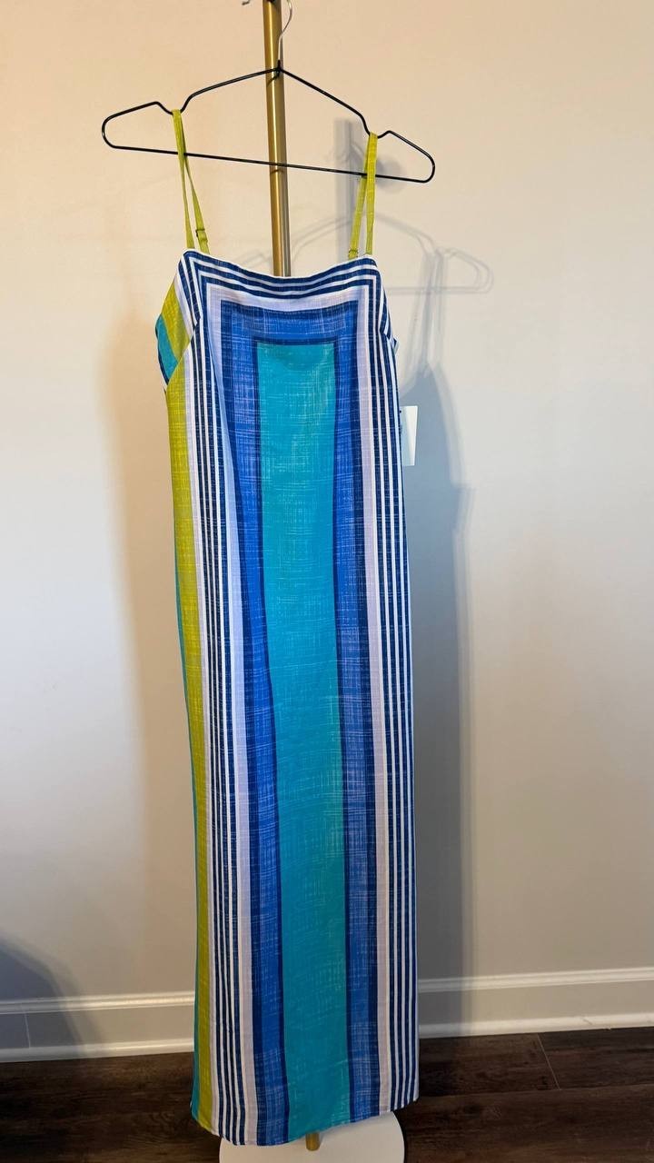 Donna Morgan Striped Side‑Slit Maxi Dress Multicolor 2 $128 NWT