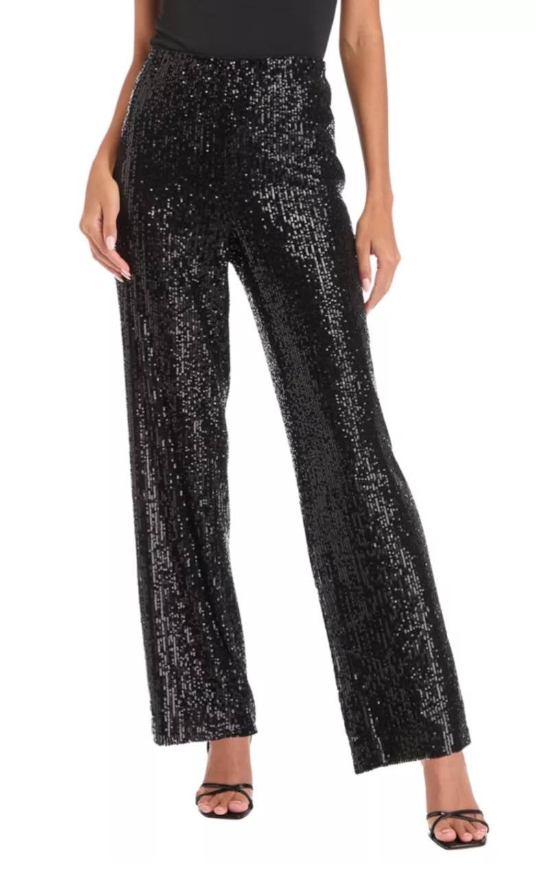 Anne Klein Sequin High‑Rise Wide‑Leg Pants Black XL NWOT $119