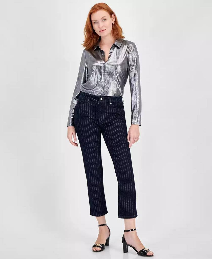 Tommy Hilfiger Ankle Jeans Size 8 High-Rise Indigo with Shine Stripe Print