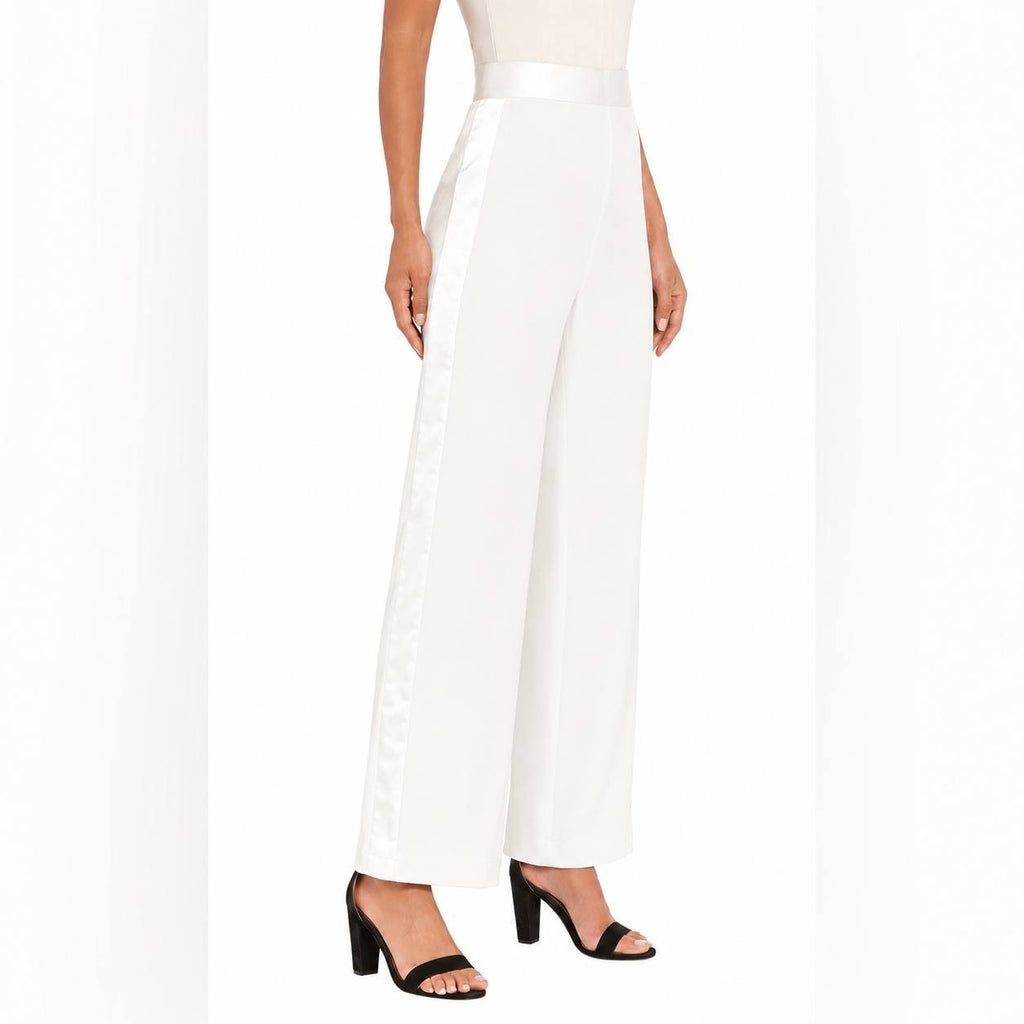 Muse Satin-Trim Straight-Leg Pants Ivory 14 NWT $99