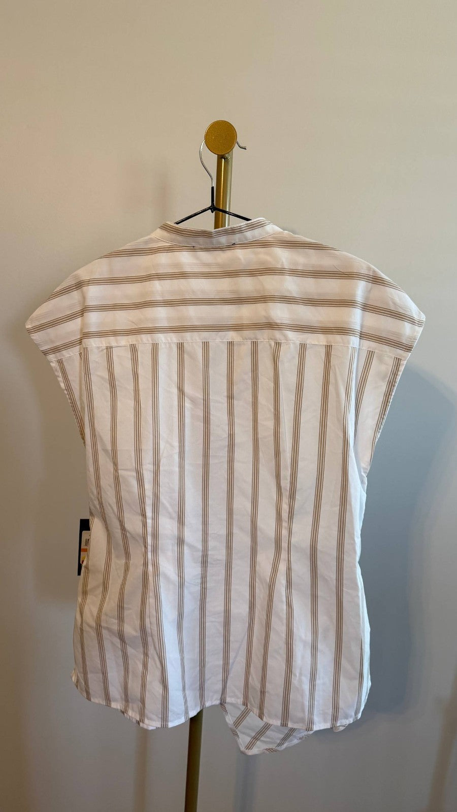 Tommy Hilfiger Women’s Striped Side‑Tie Cap‑Sleeve Blouse White Beige $79 NWT