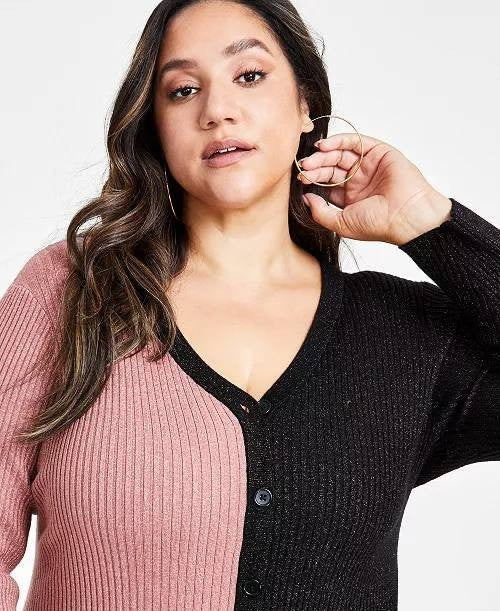 Nina Parker Plus Size Ribbed Button‑Front Dress Rose/Gold 2X NWT $99