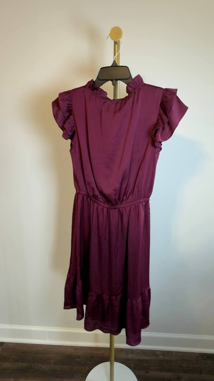 Anne Klein Flutter‑Sleeve Tiered Dress Chianti XS NWT $139