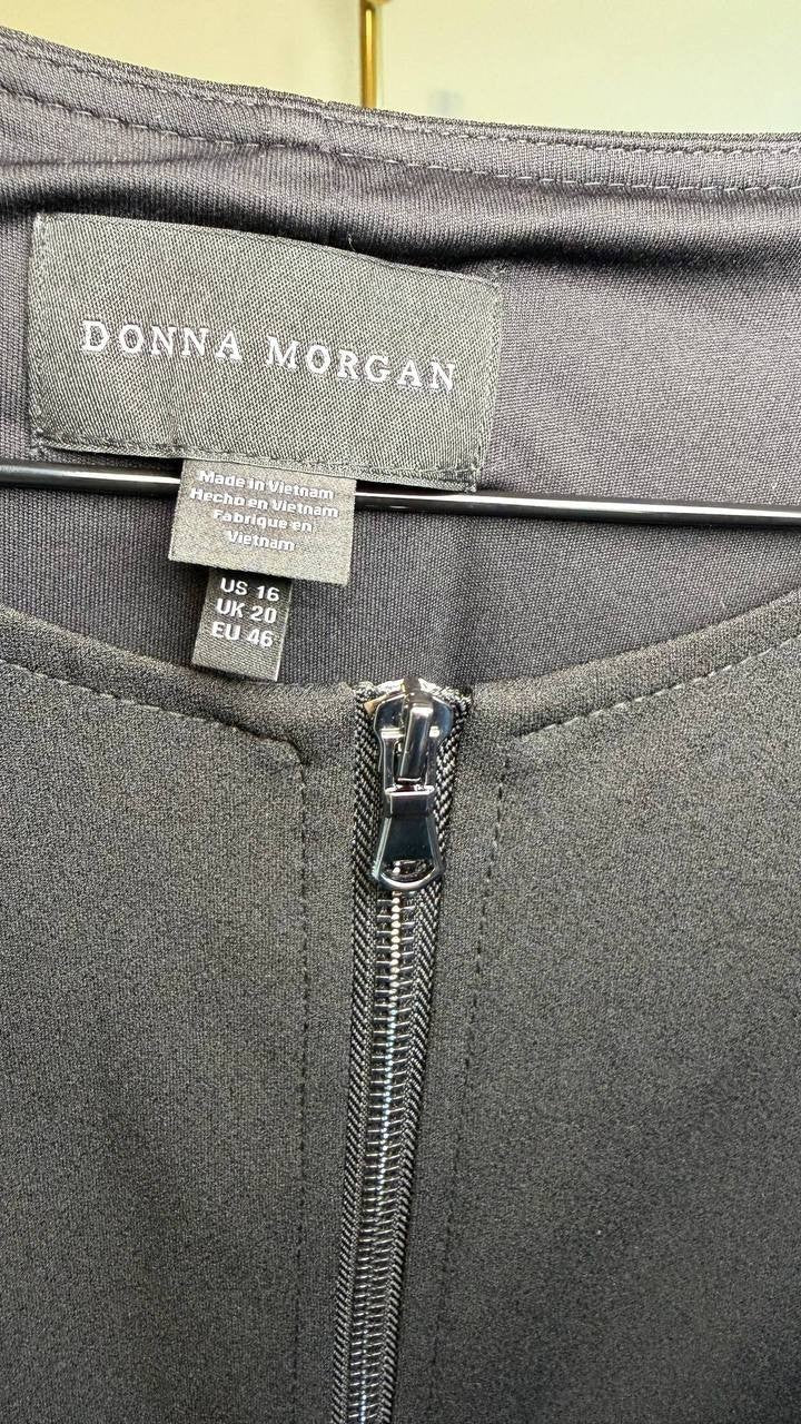 Donna Morgan Long‑Sleeve Zip‑Front A‑Line Dress Black 16 NWT $138