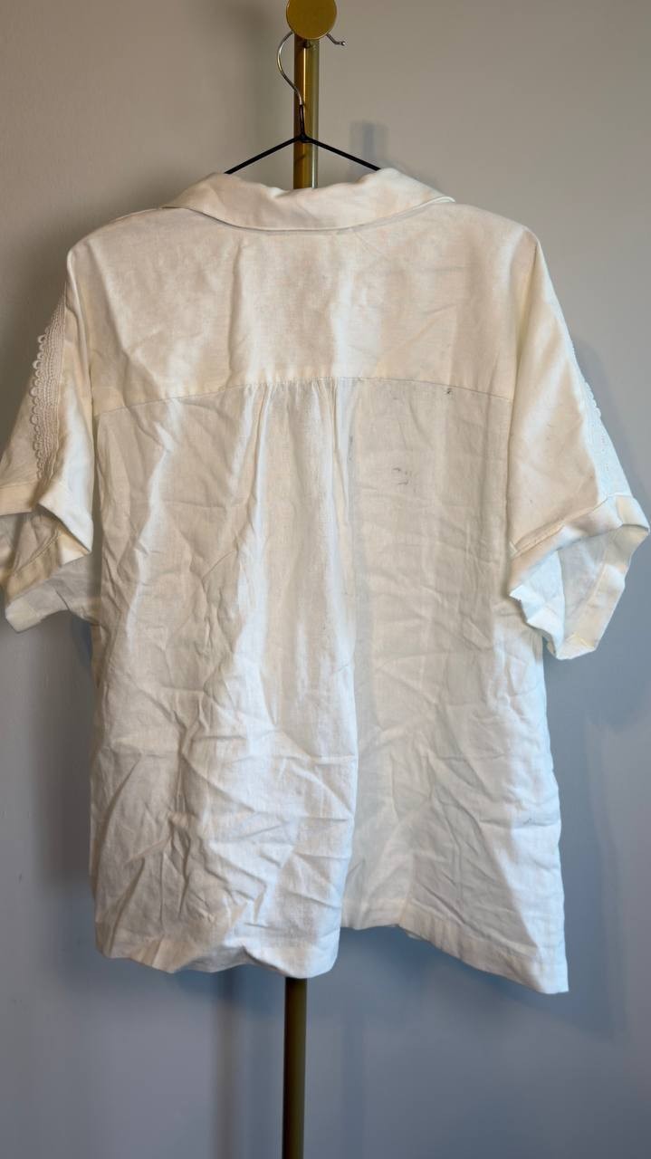 Jones New York Lace Detail Linen Blend Button-Up Shirt White XL NWT $89.50