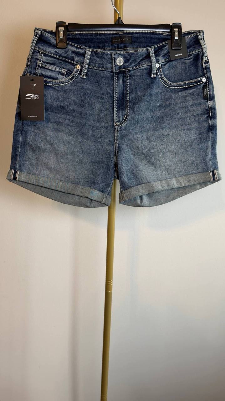 Silver Jeans Boyfriend Mid Rise Shorts Plus Size Indigo 12W NWT $89
