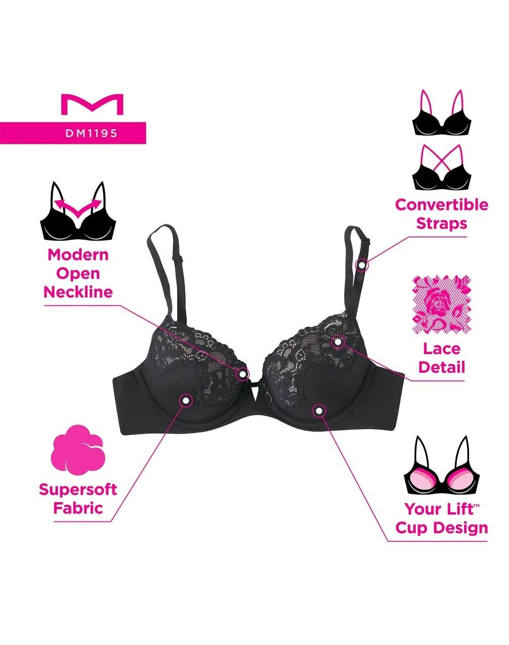 Maidenform Women’s Love the Lift Lace Demi Bra DM1195 White 40D Convertible