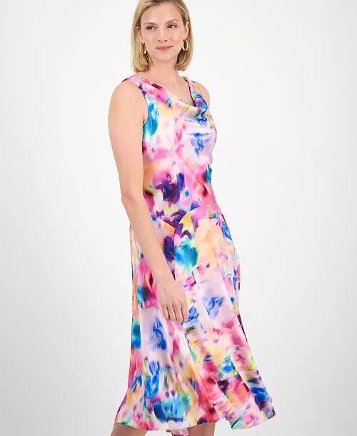 Signature by Robbie Bee Women’s Floral Cowlneck Fit & Flare Midi Dress 12 $79 NW