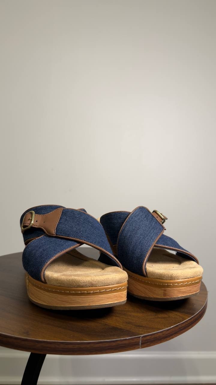 Clarks  Wedge  Sandals  Dark  Denim  9.5M  New  $105