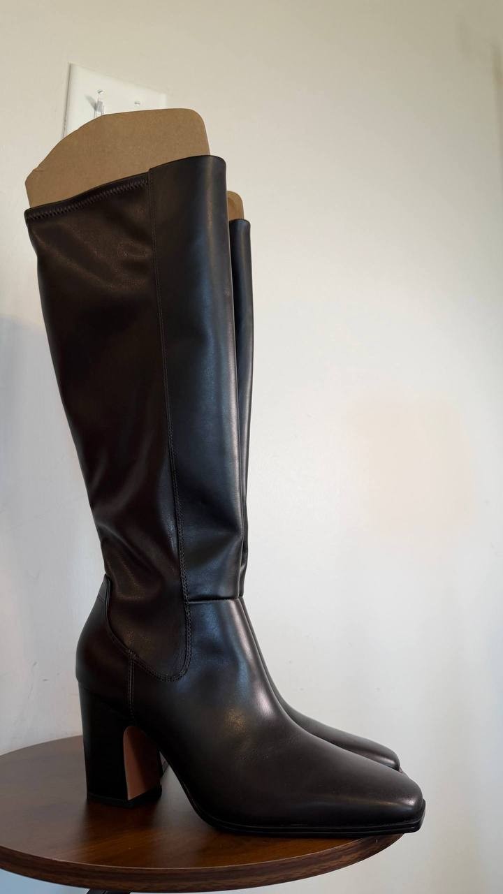 Franco Sarto Jonie Square Toe Zip Tall Boots Black 7.5M Leather $225 NWB