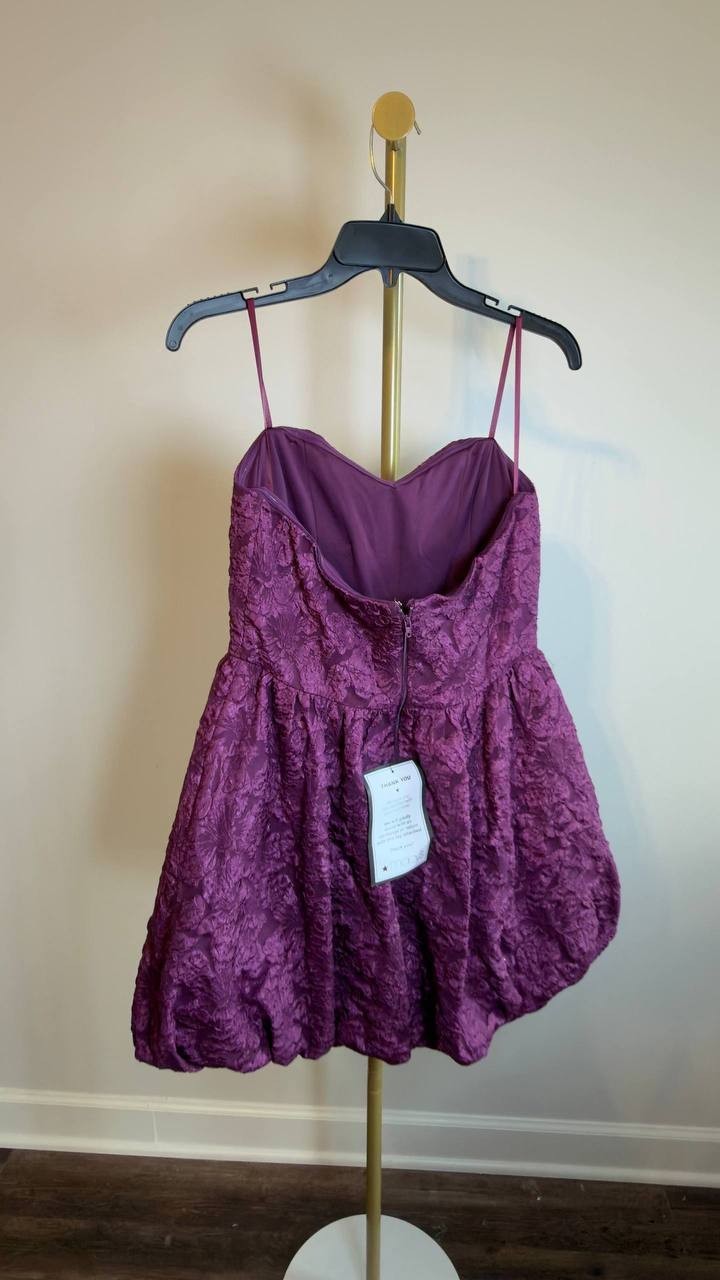 BCX Strapless Textured Bubble‑Hem Dress Burgundy L NWT $59
