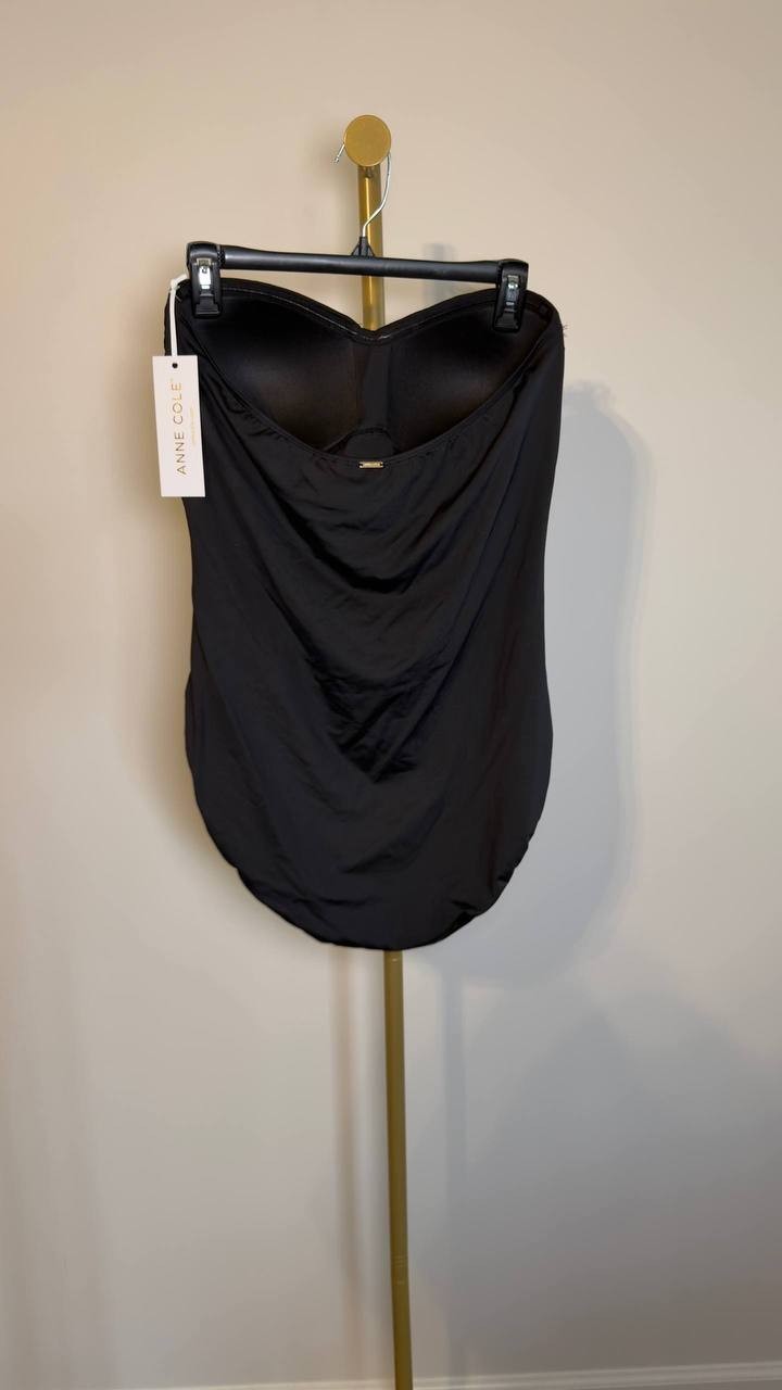 Anne Cole Twist Front Shirred One Piece Swimsuit Black 16 NWT $88