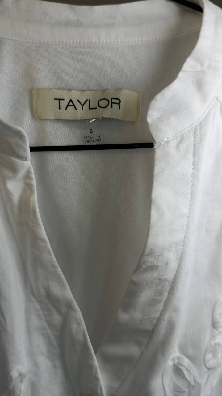 Taylor Cotton Soutache Fit & Flare Shirtdress White 8 NWT $129