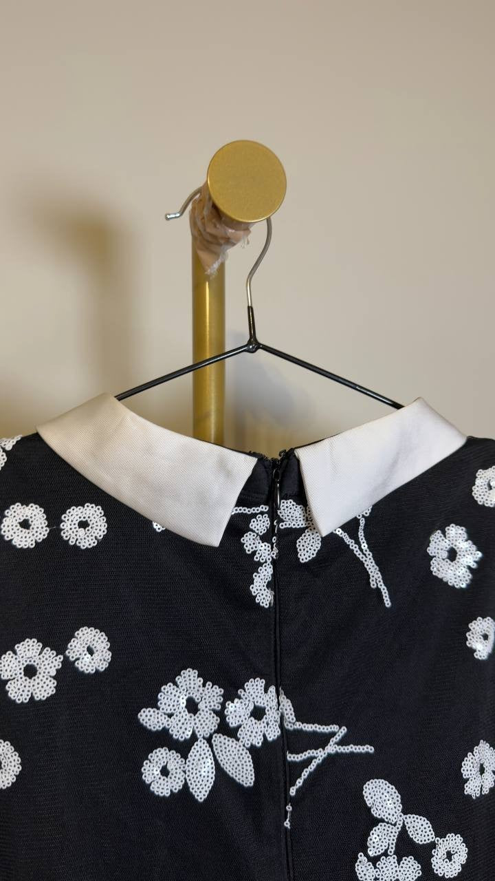 CeCe Women’s Sequin Floral Mini Dress Long Sleeve Reach Black XL NWT $119 