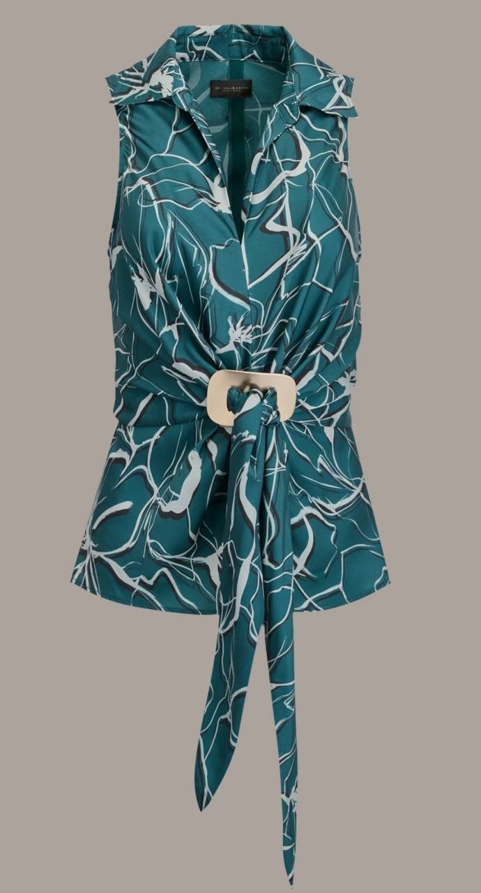 Donna Karan  Geometric Faux Wrap Sleeveless Top Green Multi 4 NWOT $109