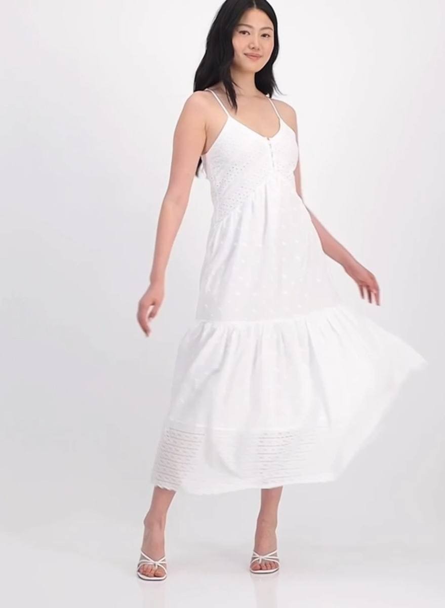 And Now This Petite Eyelet Tiered Maxi Dress White PL NWT Cotton MSRP$79.50