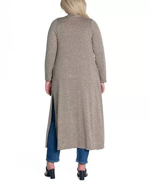 24Seven Comfort Apparel Plus Duster Open Front Cardigan Taupe 2X $90.99 NWT